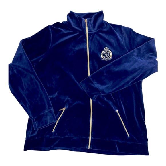 Vtg 90s Lauren Ralph Lauren Velour Gold Crest Zip Up Track Jacket Womens Size 2X - Picture 1 of 7